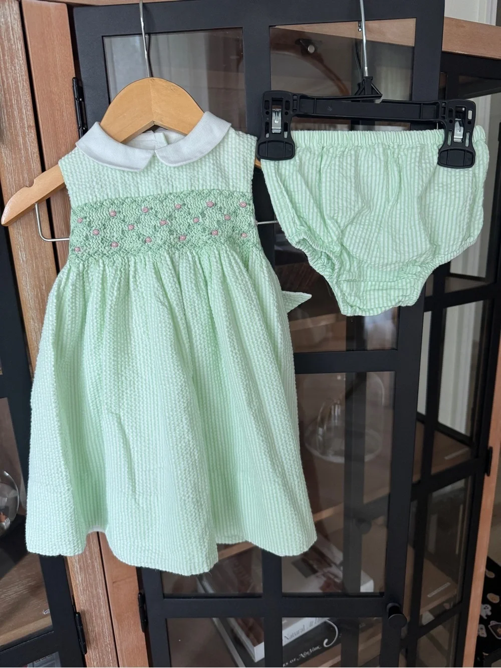 Ralph Lauren smocked dress bloomers set peter pan collar embroidered seersucker